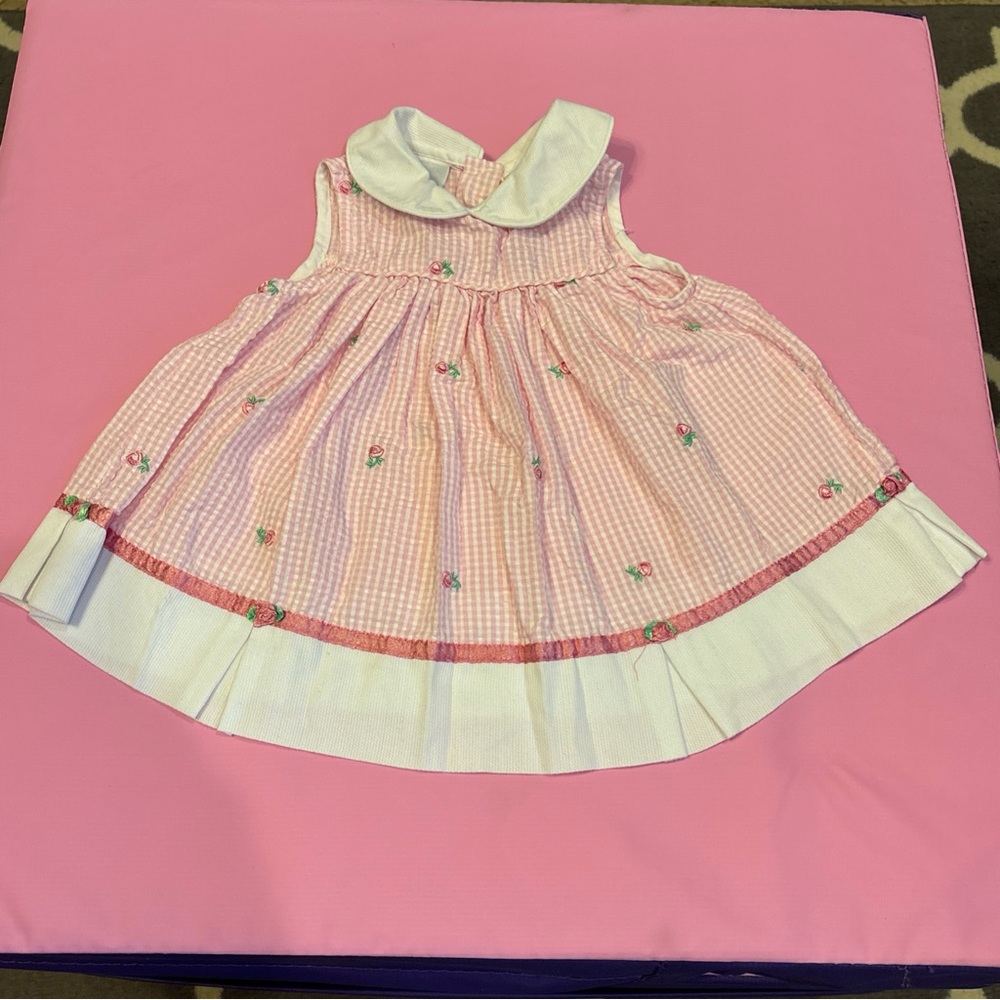 Samara Baby Girl 12 M Pink & White Seersucker Dress Easter Rose